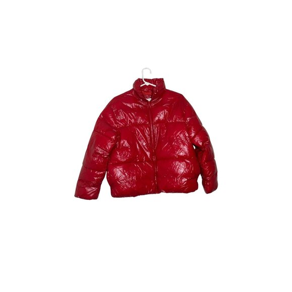 A New Day Shiny Red Puffer Quilted Jacket WetLook Full Zip Fall Winter Fashion S - Picture 1 of 6